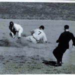 1945 Press Photo Phillies Vince DiMaggio slides safe over Giants George Haugmann