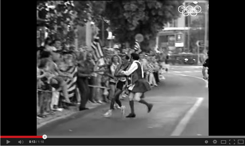 Olympic Marathon 2004 Athens, leader is taken out by deranged protester